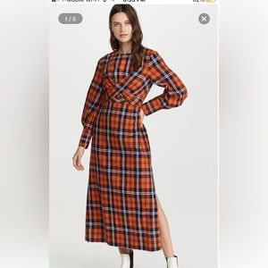 Staud plaid print midi dress